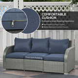 Outsunny Six-piece Outdoor Rattan Dining Set, Outdoor Sofa Set with Reclining Armchairs and Mental Frame, Blue