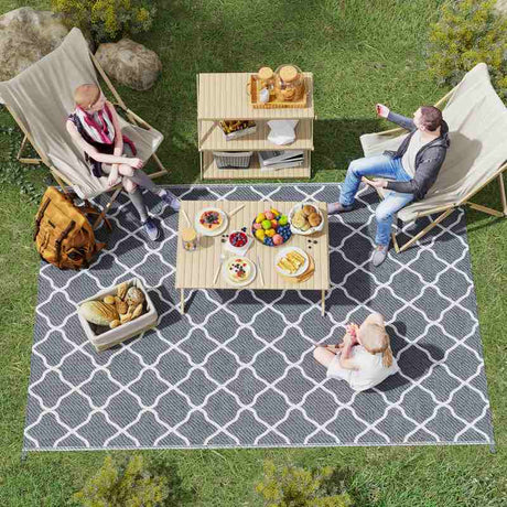 Outsunny Reversible Outdoor Rug with Carry Bag, Waterproof Plastic Straw Mat for Garden, Deck, RV, Picnic, Beach, Camping, 182 x 274cm, Grey