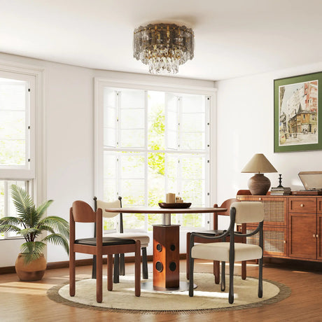 HOMCOM Chandelier Ceiling Light, 3-Light Vintage Flush Mount Fixture with Dual Crystal and Smoke Glass Shade, LED Ceiling Light for Living Room Bedroom, 3 E27 Sockets, Bulbs Not Included, Gold Tone