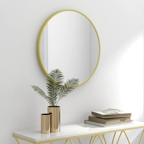 HOMCOM 70cm Aluminium Frame Round Bathroom Mirror - Gold Tone