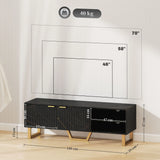 HOMCOM Marble Effect TV Unit, TV Stand Cabinet for up to 70" TVs, Modern TV Cabinet with Shelves and Storage Cupboard, Fluted Door, Extra Centre Leg, Cable Management for Living Room, Black
