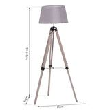 HOMCOM Tripod Floor Lamps for Living Room Bedroom, Modern Adjustable Standing Lamp with Wood Legs, Drum Fabric Shade, 99-143cm, Grey