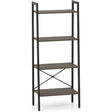 4-Tier Bookshelf with Metal Frame and Adjustable Foot Pads-Oak