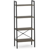 4-Tier Bookshelf with Metal Frame and Adjustable Foot Pads-Oak