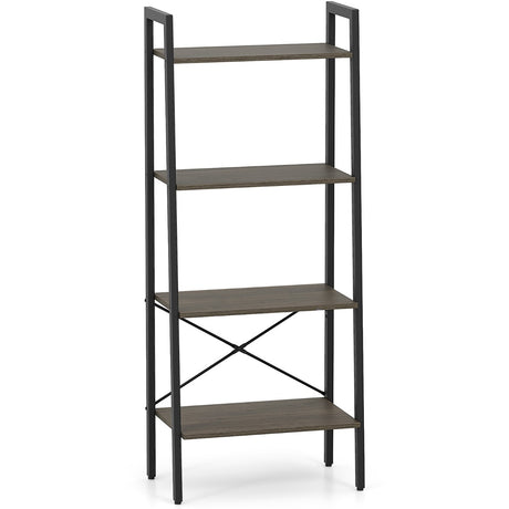 4-Tier Bookshelf with Metal Frame and Adjustable Foot Pads-Oak