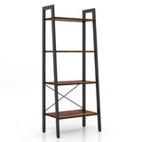 4-Tier Bookshelf with Metal Frame and Adjustable Foot Pads-Rustic Brown
