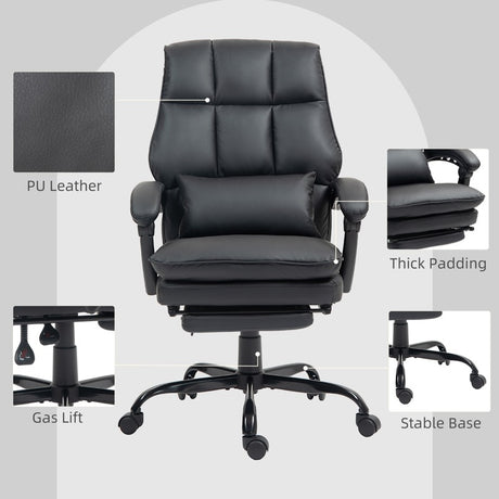 HOMCOM Faux Leather Reclining Office Chair, with Footrest - Black