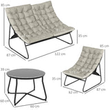 Outsunny 4 Seater Garden Furniture Set, Conversation Set with Loveseat Sofa, Chairs, Glass Coffee Table, Thick Cushions, Steel Outdoor Sofa for Balcony, Poolside, Conservatory, Light Grey