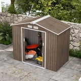 Outsunny 7 x 4ft Metal Garden Storage Shed with Vents, Floor Foundation Kit and Lockable Double Doors, Light Brown