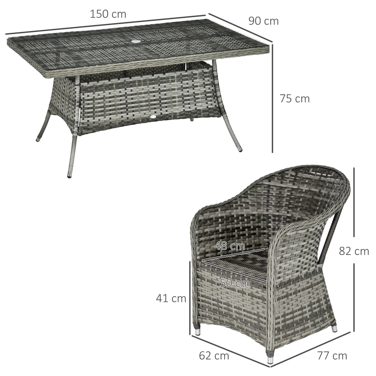 Outsunny Seven-Piece Rattan Dining Set - Grey