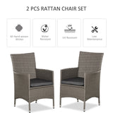 Outsunny 2 Pieces Outdoor PE Rattan Dining Chairs Set with Cushion, Garden Armchair with Armrests, High Backrest, Metal Frame Patio Wicker Furniture, Grey