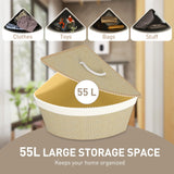 HOMCOM Bamboo Laundry Basket with Lid, 55L Corner Laundry Hamper with Removable Washable Liner Bag, Bathroom Triangle Washing Basket, 35 x 35 x 60 cm, Nature Wood Finish