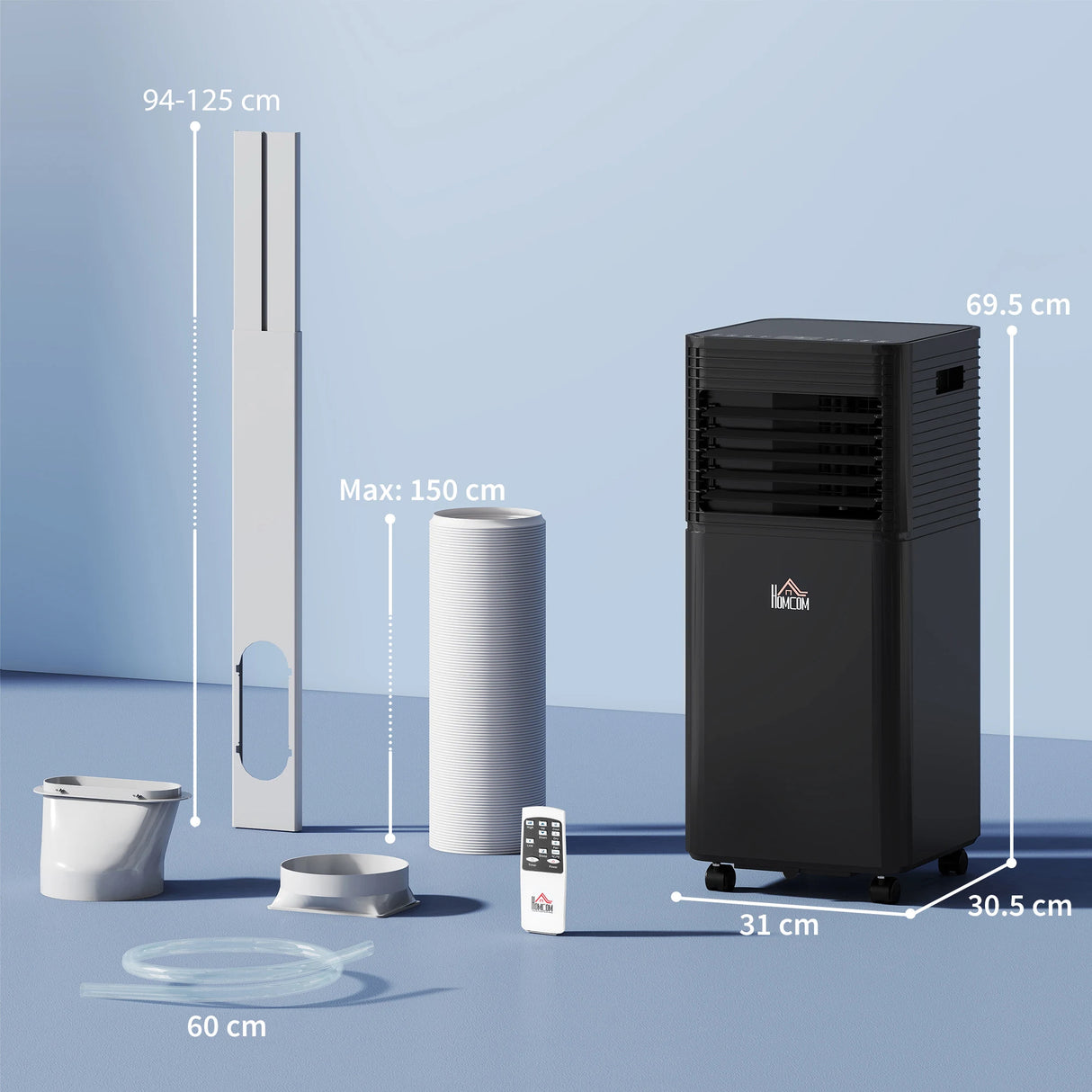 HOMCOM 8000 BTU 4-In-1 Portable Air Conditioner Unit Cooling Dehumidifying Ventilating  for Room up to 27m2, with Fan, Remote, 24H Timer, Window Mount Kit, R290, A Energy Efficiency