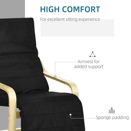 HOMCOM Wooden Armchair, Upholstered Linen Lounge Chair with Adjustable Footrest & Removable Cushion, Poang Chair for Living Room, Black
