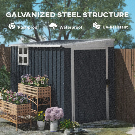 Outsunny 7.6 x 4ft Garden Metal Shed, Outdoor Storage Shed with Window, 2 Vents and Lockable Door for Garden, Patio, Dark Grey