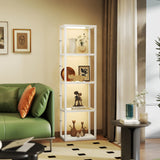 HOMCOM LED Floor Lamp with Glass Shelves, 4 Layers Dimmable Tall Standing Lamp, Modern Column Shelf Floor Light for Living Room, Bedroom, Office, White