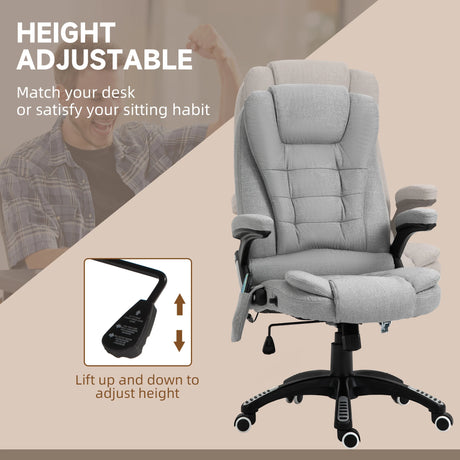 Vinsetto Office Chair, Ergonomic Fabric Desk Chair with 6-Point Massage and Back Heated, Arms, Lumbar Support, Light Grey