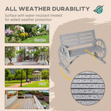 Outsunny Wooden Cart Wagon Wheel 2 Seater Garden Bench Outdoor Garden Armrest Chair Rustic High Back Loveseat Grey