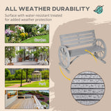 Outsunny Wooden Cart Wagon Wheel 2 Seater Garden Bench Outdoor Garden Armrest Chair Rustic High Back Loveseat Grey