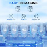 HOMCOM 3L Ice Maker Machine and Water Dispenser, 12kg in 24H, 2 Sizes 9 Ice Cubes Ready in 6-10 Mins Ice Machine, Red