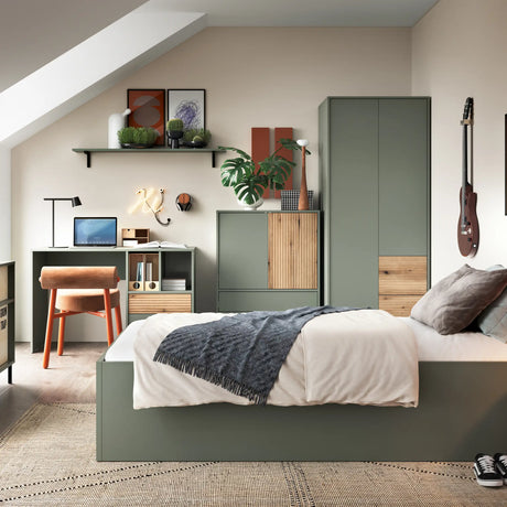 Darwin Wardrobe 2 Door 2 Drawer in Green/Oak