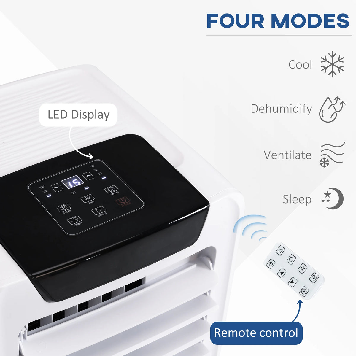 HOMCOM 10000 BTU Air Conditioning Unit, 3-in-1 Portable Air Conditioner, Dehumidifier, Cooling Fan with Remote Control, LED Display, 2 Speeds, 24H Timer, Window Venting Kit, 30m2