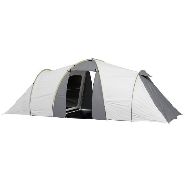 Outsunny Four-Man Tunnel Tent, with Two Bedrooms and Living Room - Grey/Yellow