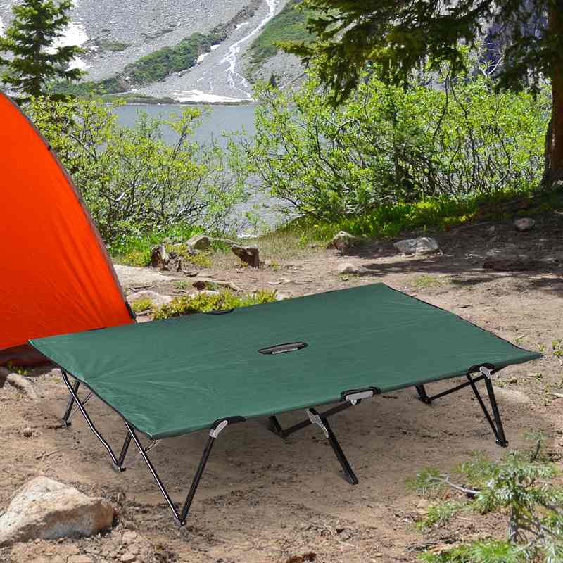 Outsunny Double Camping Cot Bed, with Bag - Green