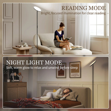 HOMCOM RGB Uplighter Floor Lamp, Tall Dimmable Standing Lamp with Remote & Touch Control, 350 Rotatable Head for Living Room Bedroom, 2700K-6000K Colour Temperatures, Black