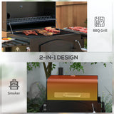 Outsunny 3-in-1 Charcoal BBQ, with Shelves - Black