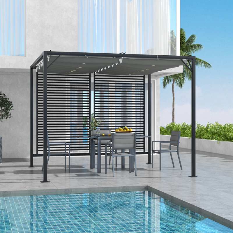 Outsunny 3 x 2.8m Metal Pergola, with Retractable Fabric Roof - Grey