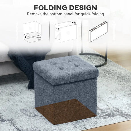 HOMCOM Foldable Sherpa Fleece Storage Ottoman - Blue