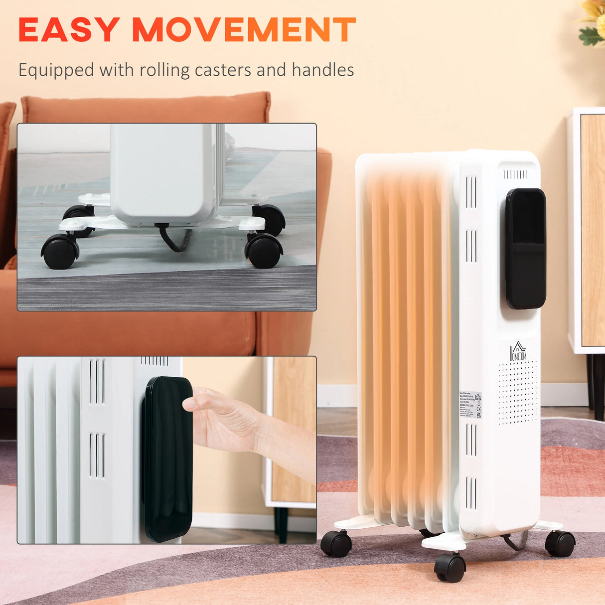 HOMCOM 1500W Oil Filled Radiator, 7 Fin Portable Electric Heater with LED Display, 24H Timer, 3 Heat Settings, Adjustable Thermostat, Safety Cut off, Remote Control, White