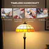 HOMCOM Tiffany-Style Floor Lamp with Handcrafted Stained Glass Shade, 152cm Tall Vintage Standing Lamp with Foot Switch and Dual Sockets for Living Room Bedroom, Bronze Tone and Orange