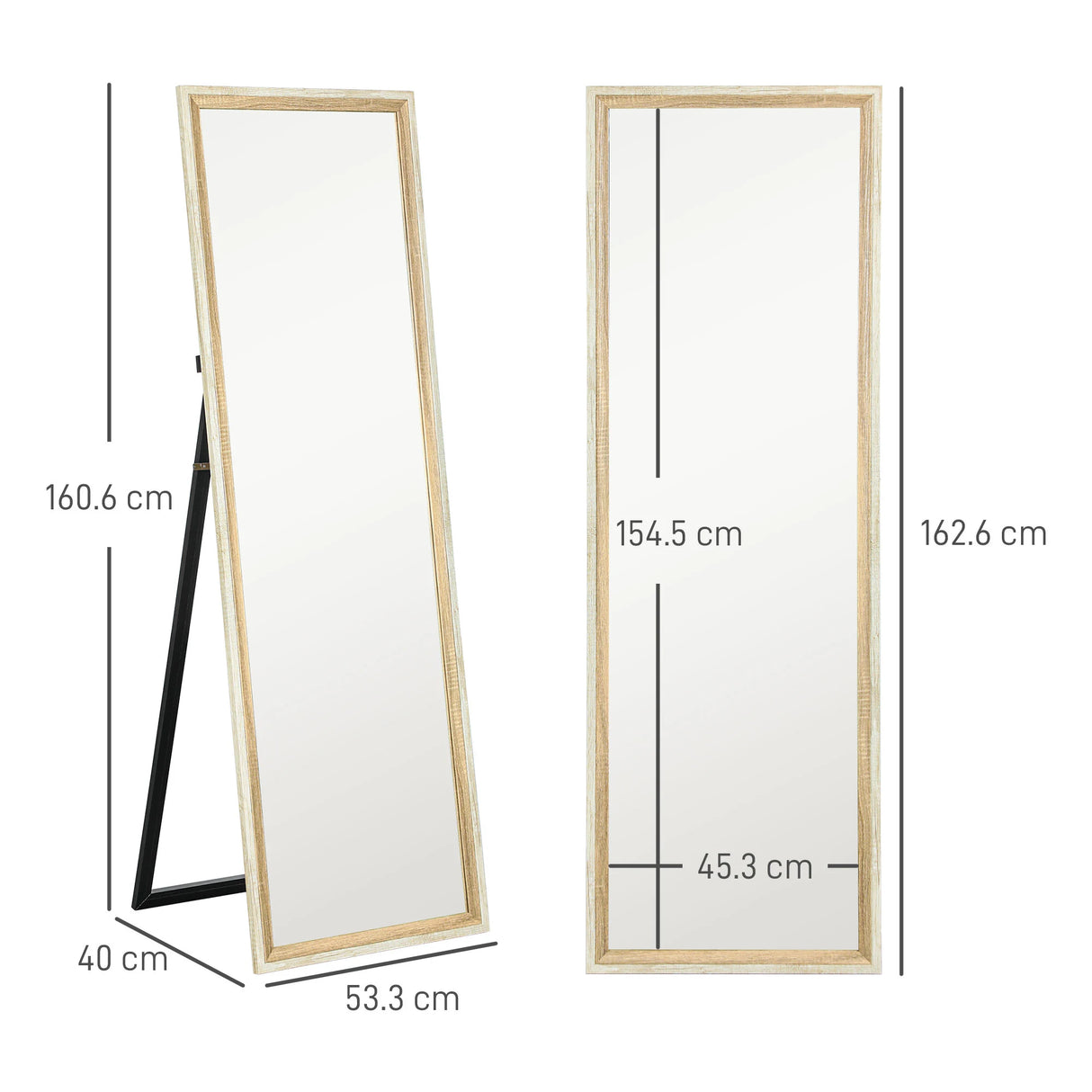 HOMCOM 162.6 cm Two-Tone Full Length Mirror - White/Oak-Tone