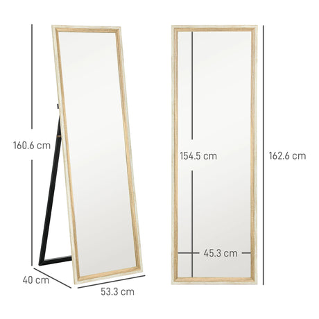 HOMCOM 162.6 cm Two-Tone Full Length Mirror - White/Oak-Tone