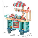 HOMCOM 50 Pcs Kids Kitchen Play set Fast Food Trolley Cart Pretend Playset Toys with Play Food Cashier Register Accessories Gift for Boys Girls Age 3-6