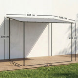 Outsunny 3 x 2 m Lean to Garden Pergola, Metal Frame Gazebo Pergola with UPF30+ Protection, Sloped Roof, Drainage Holes, Grey