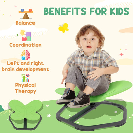 AIYAPLAY Butterfly-Shaped Kids Swivel Chair, Sensory Spinning Chair for Balance and Coordination Training, Green