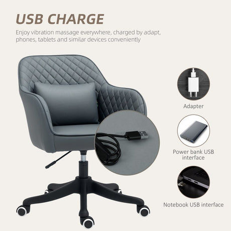 Vinsetto Microfiber Office Chair, Desk Chair, Makeup Vanity Chair with Massage Lumbar Pillow and Rolling Wheels for Bedroom and Home, Grey