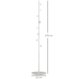 HOMCOM Coat Rack Free Standing Hall Tree with 8 Round Disc Hooks for Clothes, Hats,Purses, Steel Entryway Coat Stand with Marble Base for Entryway, Living Room, Bedroom, White