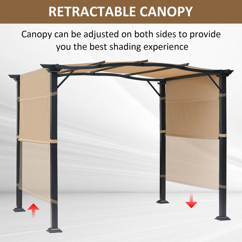 Outsunny Outdoor Retractable Pergola Garden Gazebo with Two Adjustable Side Canopy Overhead Sun Shade Backyard Canopy Cover, Steel Khaki 2.96x2.45x2.3m