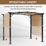 Outsunny Outdoor Retractable Pergola Garden Gazebo with Two Adjustable Side Canopy Overhead Sun Shade Backyard Canopy Cover, Steel Khaki 2.96x2.45x2.3m