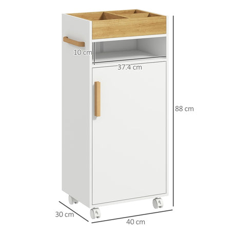 kleankin Scandinavian-Style Bathroom Cabinet, with Removable Top Tray - White/Wood Effect