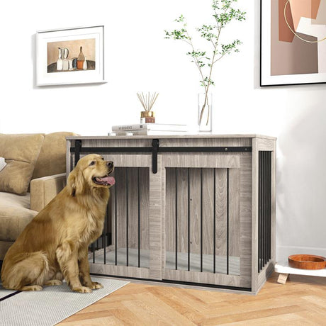 PawHut 98cm Dog Crate Furniture with Removable Cushion for Large Dogs - Brown