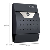 HOMCOM Lockable Mail Box, Wall-mounted, Steel-Black