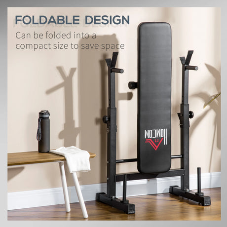 HOMCOM Adjustable Weight Bench, Foldable Bench, with Barbell Rack, Black