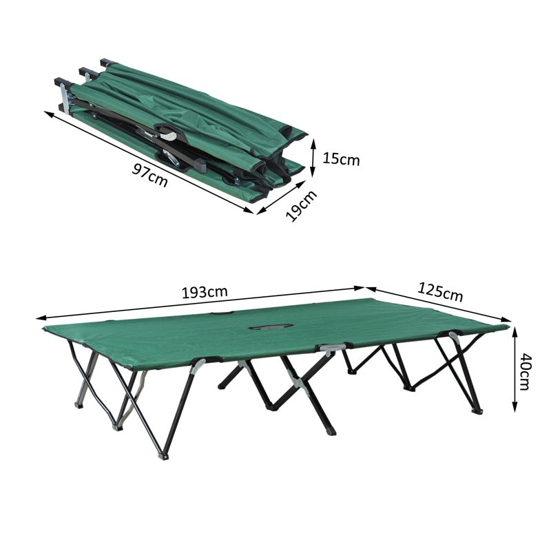 Outsunny Double Camping Cot Bed, with Bag - Green