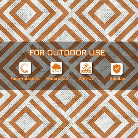 Outsunny Reversible Outdoor Rug, Plastic Straw Mat w/ Carry Bag Ground Stakes for Garden RV Picnic Beach Camping 182x274cm Brown