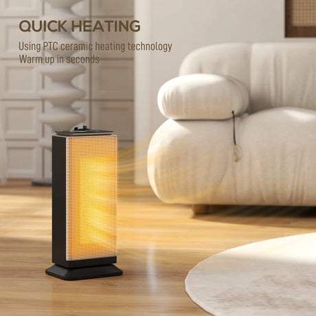 HOMCOM 2000W Ceramic Electric Heater with Fan, Oscillation - Black